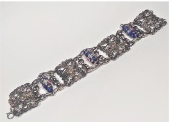 Vintage Venetian Art Glass Silver On Brass Fancy Link Bracelet