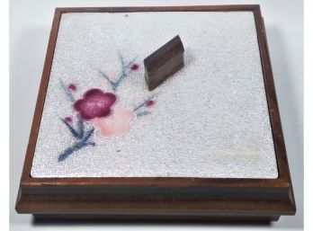 Art Deco Japanese Guilloche Enamel & Wood Inlay Table Or Jewelry Box