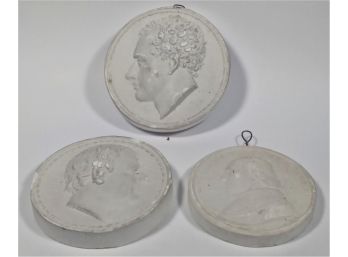 Three Antique Cast Plaster Medallions W Cameo Heads Grand Tour