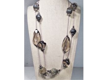 Designer Silver Tone Necklace W Large Faceted Plastic Beads