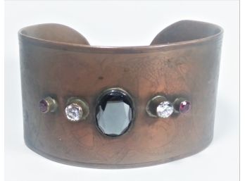 Amazing Arts & Crafts Copper Wide Cuff Bracelet W Dragons & Set Gemstones