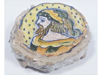 Antique Italian Roman Faience Round Tile Cameo Portrait