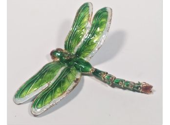 Chinese Enamel Dragonfly Pendant Gilt Silver In Green