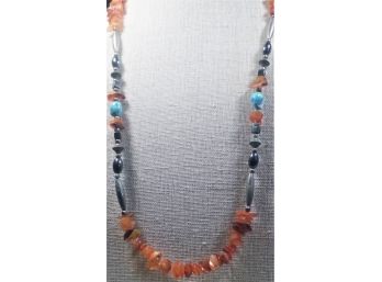 Vintage Silver Tone Carnelian Turquoise Necklace