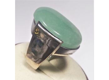 Modern Silver Tone Ladies Ring W Large Jade Hard Stone About Size 7