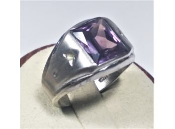 Sterling Silver Men's Ring Amethyst Stone About Size 7