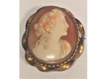 Fine Victorian Hand Carved Shell Cameo Portrait Brooch In Gold Fill 1860s
