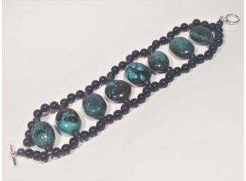 Modern Sterling Silver Turquoise Beaded Bracelet