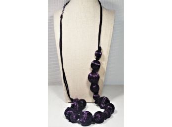 Chico's Purple Glitzy Beaded Silk Cord Designer Necklace