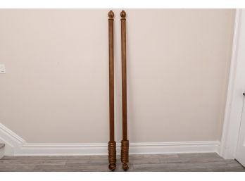 Pair Of Fluted Wood Drapery Rods, Finials And O Rings