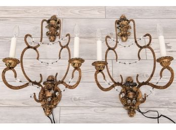 Pair Of Vintage Niermann Weeks Lombardy Rustic Farmhouse Style Wall Sconces