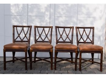Set Of Four McGuire San Francisco Side Chairs With Leather Seat
