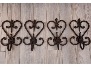Set Of Four Wrought Iron Wall Pillar Candle Holders