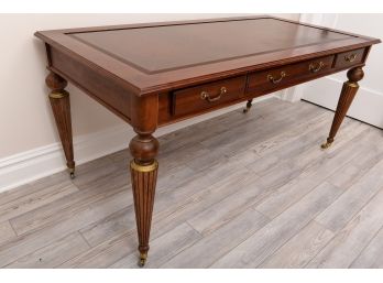 Ethan Allen Edwardian Style Wood Desk With Tooled Leather Top