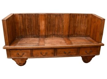Unique Antique Wood Trolley Car Bench With Iron Accents