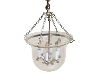 Brushed Chrome Six Arm Glass Dome Shaped Chandelier