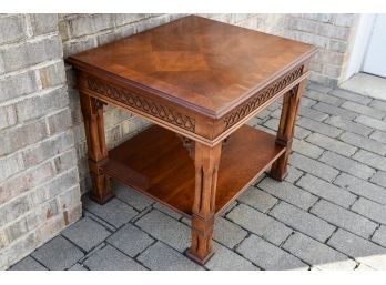 Vintage Lane Carved Wood Parquetry Side Table
