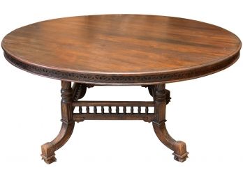 Antique Round Carved Wood Table