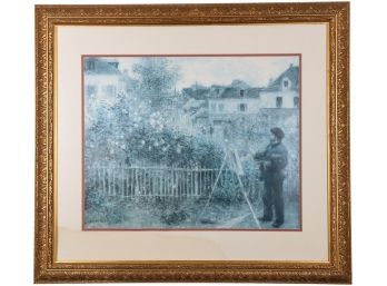 Framed  Lithograph Pierre Renoir Monet Painting In The Garden
