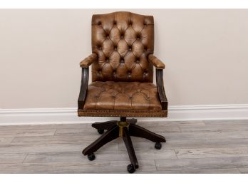 Tufted Swivel Leather Desk Chair With Nailhead Detailing