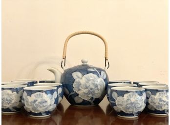 Hand Decorated Traditional 'Kyusu' Tea Set - Blue / White / Floral