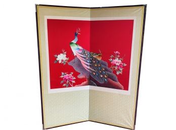 Beautiful Vintage Handmade Silk Embroidered Peacock Motif Screen - Large 69' X 56'