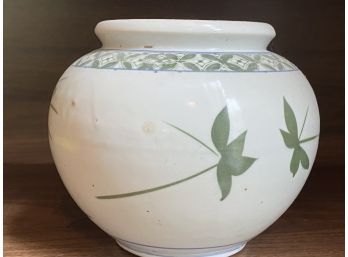 Glazed Ceramic Pot With Asian Inspired Design