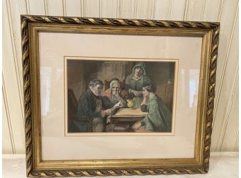 1890's Victorian Print In Carved Wood Gilt Frame