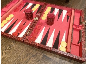 Backgammon In Faux Red Snakeskin Carrying Case