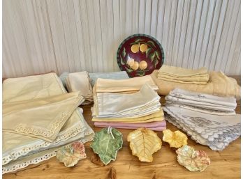 Spring Linen And Embroidered Napkin/Tablecloth Collection - 70 Pieces