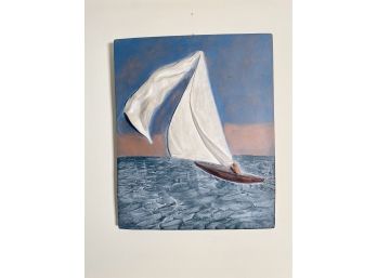 Painted Sailboat Relief,Folk Art
