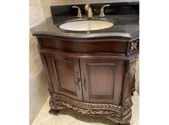 Traditional Hardwood Handcrafted Vanity With Black Marble Top