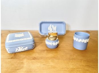 Early 20th Century Jasperware Wedgewood Blue Collectable Pottery, Signed - Set Of 4