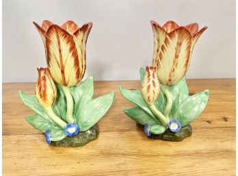 Mottahedeh Orange/Yellow Pottery Tulip Vases, Reproduction Of 19th Century Originals