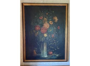 Vintage Original Oil On Canvas, Flowers In Vase