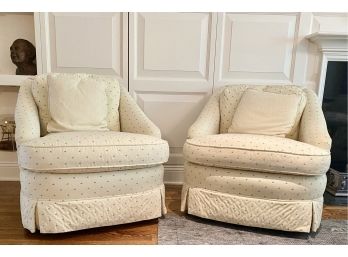 Set Of 2, Upholstered Swivel Chairs On Casters