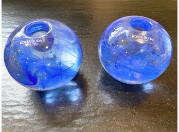 Kosta Boda Blue Moon Swirl Glass Candle Holder - Set Of 2