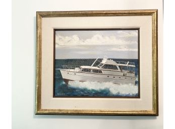 Original Oil On Canvas, Boat On Water, Signed