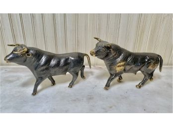 Pair Of Handsome Bronze Model Of A Standing Bull Statues