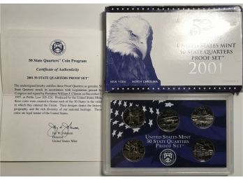 2001 United State Mint State Quarters Proof Of NY, NC, RI, VT, KY