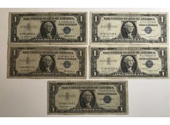 5 - $1 Banknotes 1957, 2-1957 A, 2-1957 B In Silver Payable To The Bear On Demand