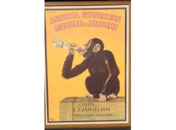 Antique Anisetta Evangelisti Liquore Poster (drinking Monkey)