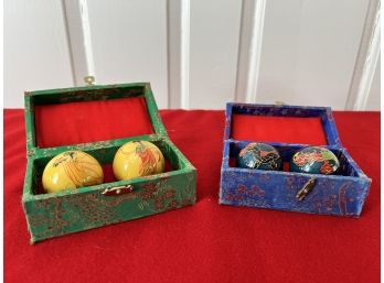 Two Pairs Of Dacige Chinese Medicine Cloisonne Healing Bells