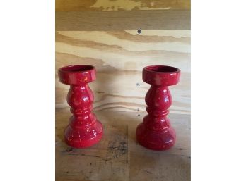 Red Ceramic Candle Holders