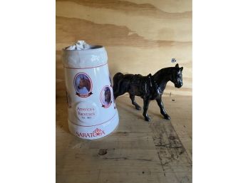 Saratoga Racetrack Horse Mug And Plastic Statue