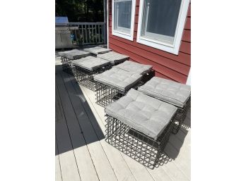 RESTORATION HARDWARE EIGHT Industrial Wired Crate Outdoor Dining Chairs & Cushions - 24'w X 20'd X 15'h