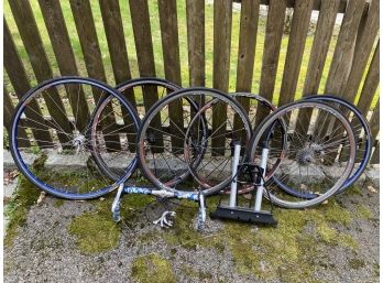 A Group Of Racing Bike Wheels & More - Campagnolo, Zenith, Hutchinson.