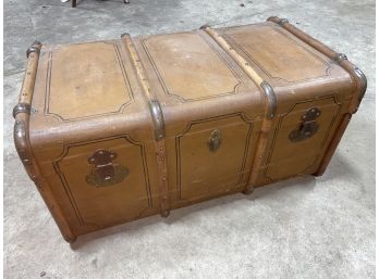 Beautiful Antique Leather & Wood Steamer Trunk