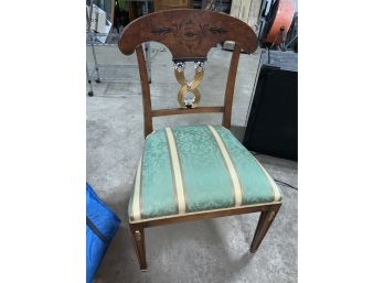 Ornate Neoclassical Side Chair ~ Green Striped Cushion ~