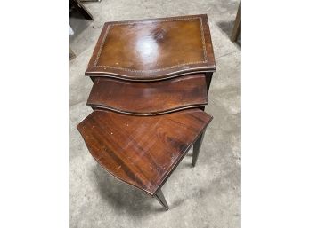 Antique 3 Piece Mahogany Nesting Tables ~ Leather Top ~